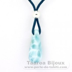 Cotton Necklace, Rhodiated Sterling Silver and 1 Larimar - 25 x 10 x 10 mm - 3.7 gr