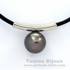Rhodiated Sterling Silver Pendant and 1 Tahitian Pearl Round C 9.6 mm