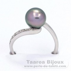Rhodiated Sterling Silver Ring and 1 Tahitian Pearl Round C 8.3 mm