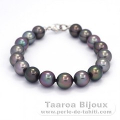 Bracelet with 17 Tahitian Pearls Near-Round B  9 to 9.4 mm and 18K Solid White Gold