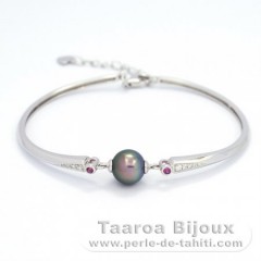 Rhodiated Sterling Silver Bracelet and 1 Tahitian Pearl Round C 8.5 mm