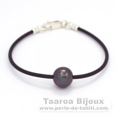 Rubber, Sterling Silver Bracelet and 1 Tahitian Pearl Round C 9.9 mm