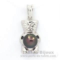 Rhodiated Sterling Silver Pendant and 1 Tahitian Pearl Round C 8.9 mm