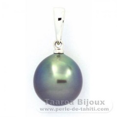 18K Solid White Gold Pendant and 1 Tahitian Pearl Semi-Baroque B 10.1 mm