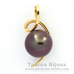 18K solid Gold Pendant and 1 Tahitian Pearl Round B 9.2 mm