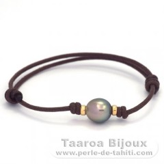 Waxed Cotton Bracelet and 1 Tahitian Pearl Semi-Baroque B 9.3 mm