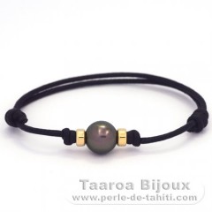 Waxed Cotton Bracelet and 1 Tahitian Pearl Round C 9.4 mm