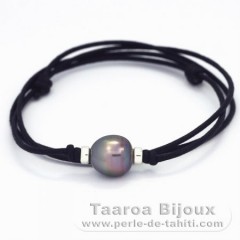 Waxed Cotton Necklace and 1 Tahitian Pearl Semi-Baroque C 11.9 mm