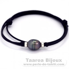 Waxed Cotton Necklace and 1 Tahitian Pearl Ringed B 10.6 mm