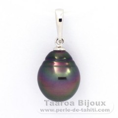 Rhodiated Sterling Silver Pendant and 1 Tahitian Pearl Ringed B 11 mm