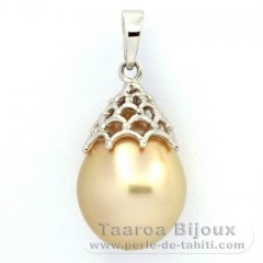 Rhodiated Sterling Silver Pendant and 1 Australian Pearl Semi-Baroque C 12.3 mm