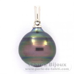 Rhodiated Sterling Silver Pendant and 1 Tahitian Pearl Ringed C 12.8 mm