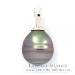 Rhodiated Sterling Silver Pendant and 1 Tahitian Pearl Ringed C 9 mm
