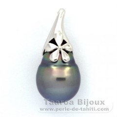 Rhodiated Sterling Silver Pendant and 1 Tahitian Pearl Ringed C 12 mm
