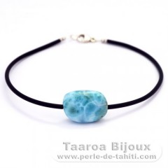 Sterling Silver, Rubber Bracelet and 1 Larimar - 17.8 x 13 x 7.4 mm - 3.2 gr