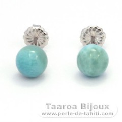 Rhodiated Sterling Silver Earrings and 2 Larimars - 8.4 mm - 1.75 gr