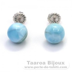 Rhodiated Sterling Silver Earrings and 2 Larimars - 10.2 mm - 3.15 gr