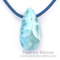 Leather Necklace and 1 Larimar - 30 x 14 x 10 mm - 7.7 gr