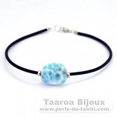 Sterling Silver, Rubber Bracelet and 1 Larimar - 15.5 x 13 x 7.8 mm - 2.6 gr