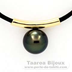 18K solid Gold Pendant and 1 Tahitian Pearl Round B 9.9 mm