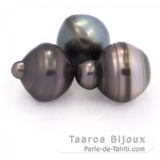 Lot of 3 Tahitian Pearls Ringed C from 13 to 13.4 mm