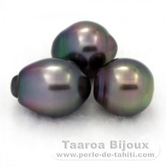 Lot of 3 Tahitian Pearls Semi-Baroque B from 10.5 to 10.9 mm