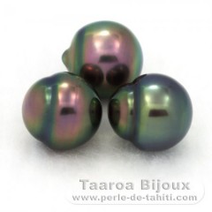 Lot of 3 Tahitian Pearls Semi-Baroque B from 9.4 to 9.7 mm