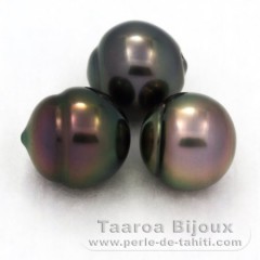 Lot of 3 Tahitian Pearls Semi-Baroque B from 10.4 to 10.7 mm