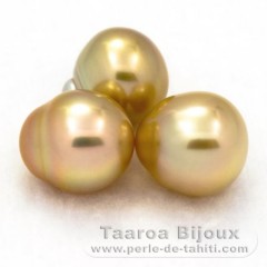 Lot of 3 Australian Pearls Semi-Baroque AA from 10.9 to 11.1 mm