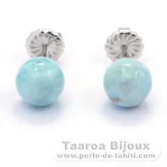 Rhodiated Sterling Silver Earrings and 2 Larimars - 8.4 mm - 1.75 gr