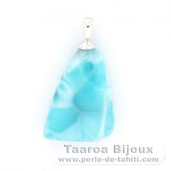 Rhodiated Sterling Silver Pendant and 1 Larimar - 20 x 15 x 7 mm - 3.7 gr