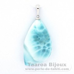 Rhodiated Sterling Silver Pendant and 1 Larimar - 31 x 18 x 8 mm - 7.8 gr