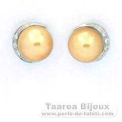 Rhodiated Sterling Silver Earrings and 2 Australian Pearls Semi-Baroque C 8.9 mm