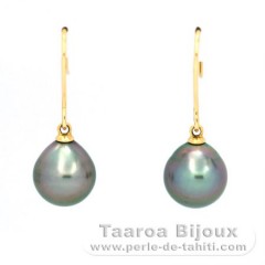 18K Gold Earrings and 2 Tahitian Pearls Semi-Baroque A & B/C 9.8 mm