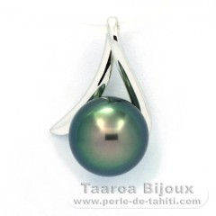 18K Solid White Gold Pendant and 1 Tahitian Pearl Round B 8.4 mm
