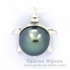 18K Solid White Gold Pendant and 1 Tahitian Pearl Round B 9.7 mm