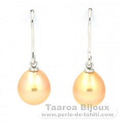 Rhodiated Sterling Silver Earrings and 2 Australian Pearls Semi-Baroque B 9.2 mm