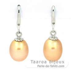 Rhodiated Sterling Silver Earrings and 2 Australian Pearls Semi-Baroque C 9.1 mm