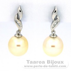 Rhodiated Sterling Silver Earrings and 2 Australian Pearls Semi-Baroque B and C 9.7 mm