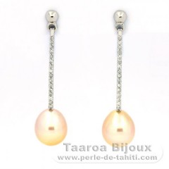 Rhodiated Sterling Silver Earrings and 2 Australian Pearls Semi-Baroque B/C 9 mm