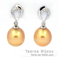 Rhodiated Sterling Silver Earrings and 2 Australian Pearls Semi-Baroque C 10.3 mm