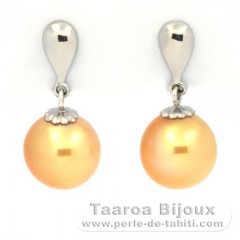 Rhodiated Sterling Silver Earrings and 2 Australian Pearls Semi-Baroque C 9.8 mm