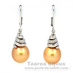 Rhodiated Sterling Silver Earrings and 2 Australian Pearls Semi-Baroque C 10.1 mm