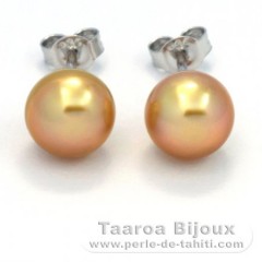 Rhodiated Sterling Silver Earrings and 2 Australian Pearls Semi-Baroque B 8.6 mm