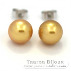 Rhodiated Sterling Silver Earrings and 2 Australian Pearls Semi-Baroque C 8.8 mm