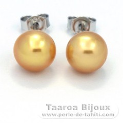 Rhodiated Sterling Silver Earrings and 2 Australian Pearls Near-Round B and C 8.2 mm