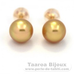 18K solid Gold Earrings and 2 Australian Pearls Semi-Baroque B 8 mm