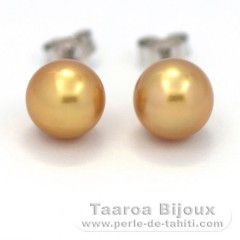 Rhodiated Sterling Silver Earrings and 2 Australian Pearls Near-Round B and C 8.8 mm