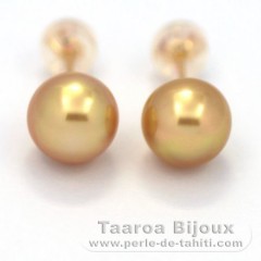 18K solid Gold Earrings and 2 Australian Pearls Semi-Baroque B 8.5 mm