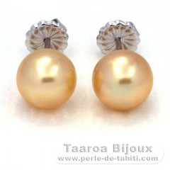 Rhodiated Sterling Silver Earrings and 2 Australian Pearls Round B and C 9.5 mm